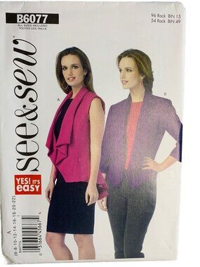 Butterick Misses Jacket Vest Sewing Pattern Size 6 8 10 12 14 16 18 20 22 B6077